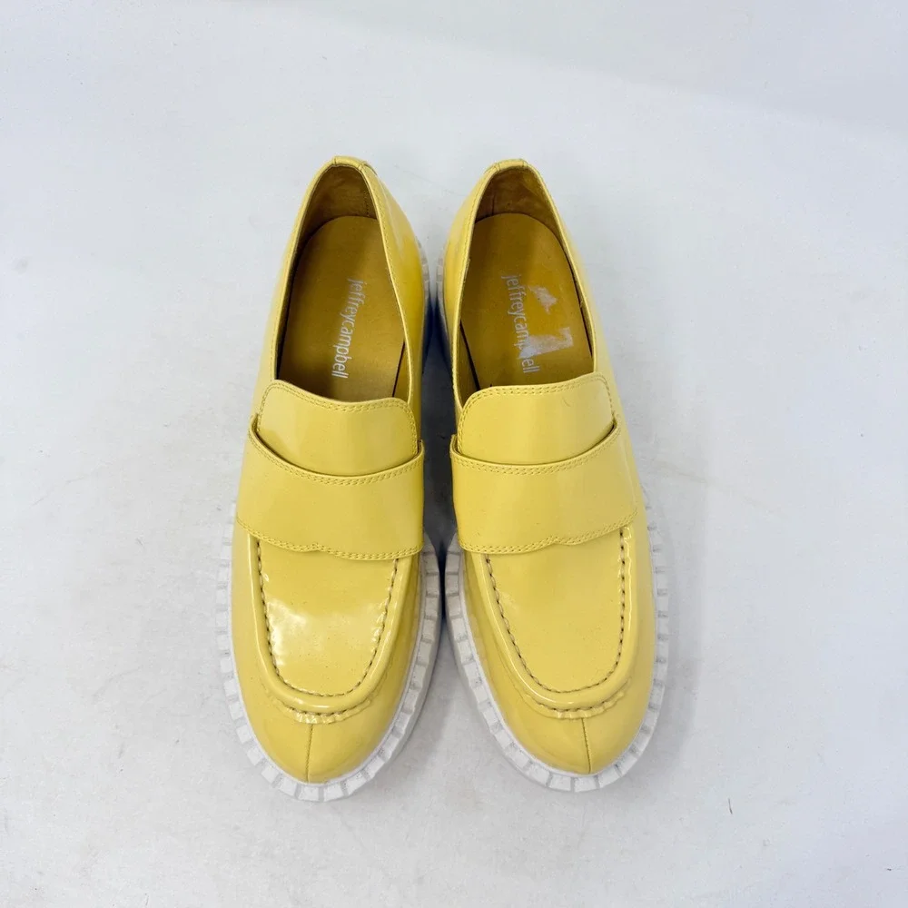Jeffrey Campbell‎ Platform Penny Loafers Yellow Leather Chunky Slip On Size 8.5
